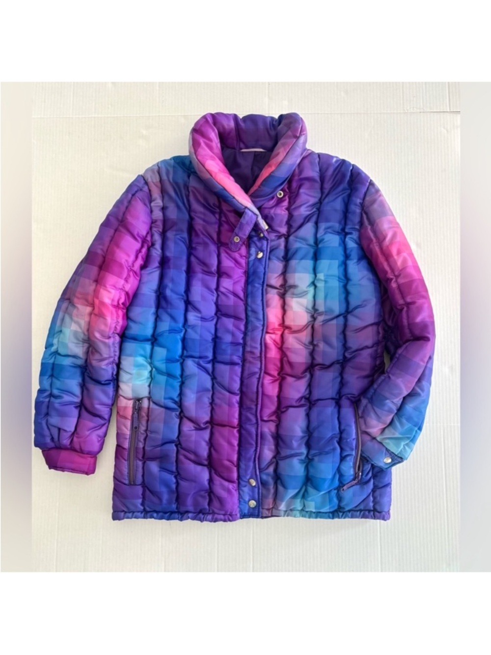 Rodeo Vintage Puffer Jacket‎ Full Zip Winter Ski Purple Blue Women’s Size S/M